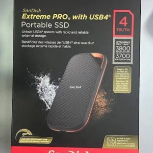 SANDISK Extreme PRO Portable SSD 4TB (up to 2000 MB/s read speeds, Powerful NVMe Solid State Performance, IP65 rated for dust and water resistance, 256-bit AES hardware encryption) Black