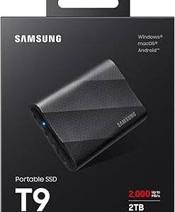 Samsung T9 Portable SSD 2TB, Up to 2,000MB/s, USB 3.2 Gen 2x2 External Solid State Drive, Up to 3 m drop resistant, for Creative professionals, YouTubers, Content creators, Mac compatible, MU-PG2T0B