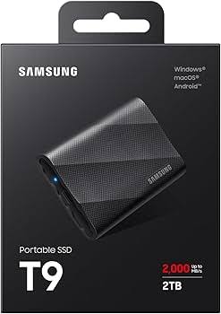 Samsung T9 Portable SSD 2TB, Up to 2,000MB/s, USB 3.2 Gen 2x2 External Solid State Drive, Up to 3 m drop resistant, for Creative professionals, YouTubers, Content creators, Mac compatible, MU-PG2T0B